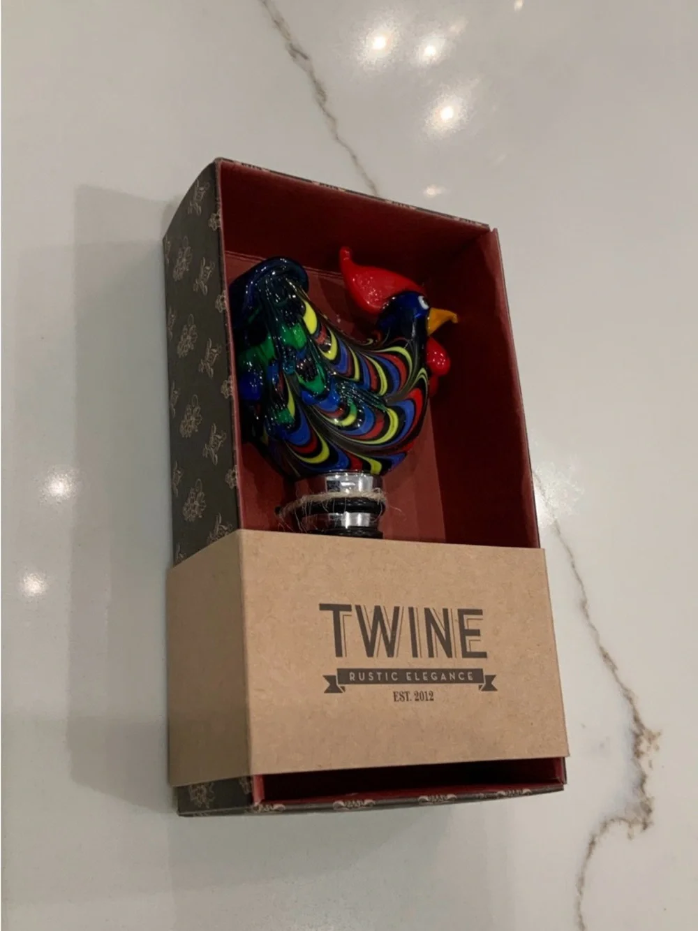 New Twine Country Cottage Glass Rooster Wine Bottle Stopper House Warming Gift